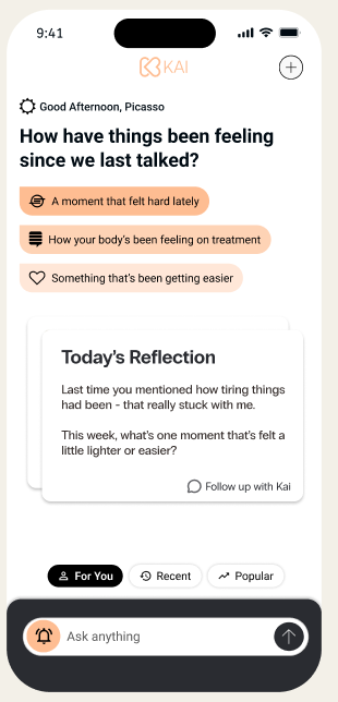KAI App Interface - Conversation Flow and Reflection Features